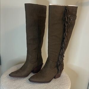 Sam & Libby Brown Knee-High Boots with Fringe